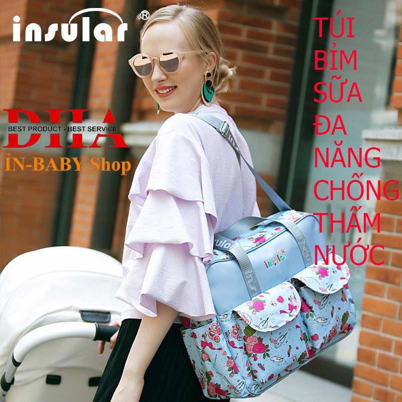 TÚI XÁCH BỈM SỮA ĐA NĂNG CHỐNG THẤM CAO CẤP INSULAR TẶNG KÈM MIẾNG LÓT THAY TÃ