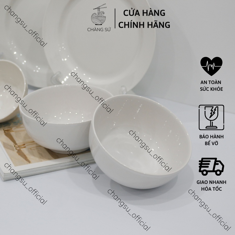Bộ bát đĩa ăn cơm gia đình đẹp 12 món cơ bản - Set chén dĩa sứ trắng dễ thương HC B12