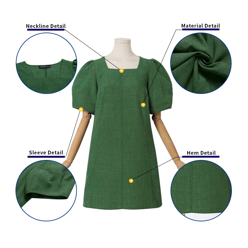 Đầm ZANZEA tay ngắn cổ vuông màu trơn phong cách Hàn Quốc cho nữ