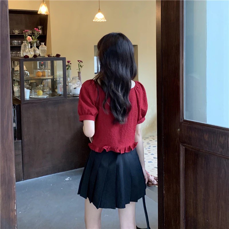 Áo croptop BH tay phồng ngắn cổ chữ V thời trang hè cho nữ
