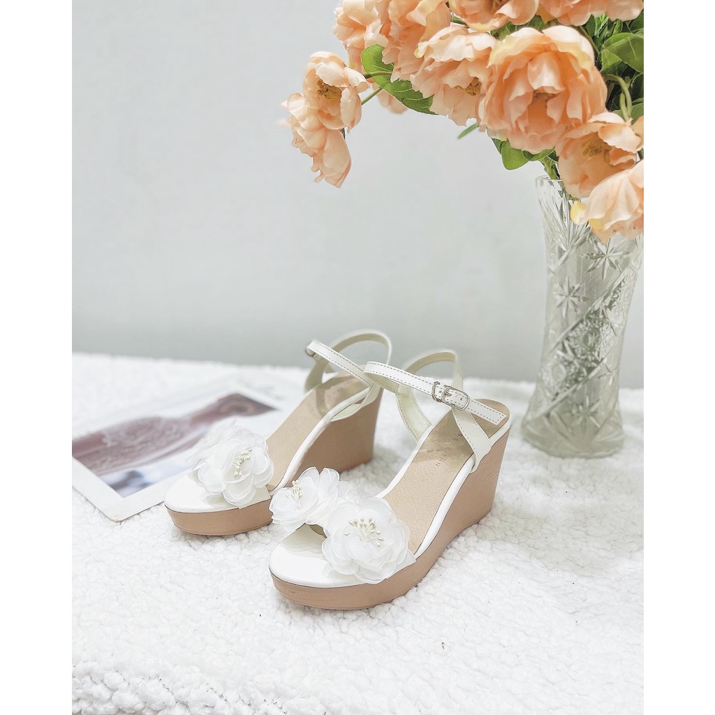 Giày đế xuồng nữ quai bảng ngang đính nơ đế cao 10cm