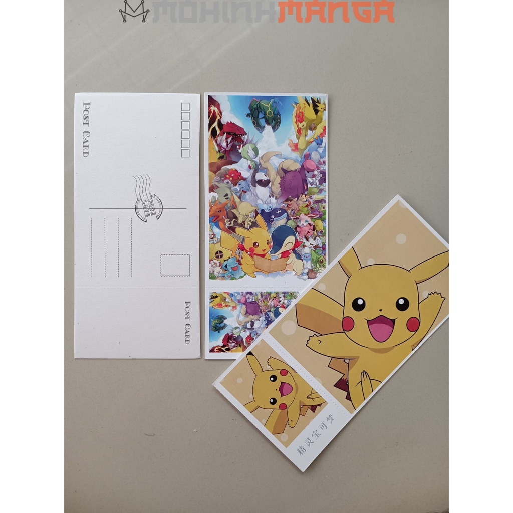 Poster card hộp 30 thẻ hoạt hình Pokemon sưu tầm truyện tranh Picachu Pikachu Mewtwo Snorlax Clefairy Charizard