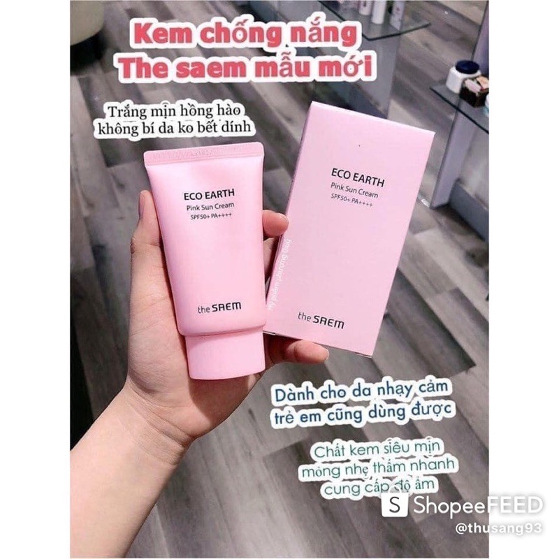 Kem Chống Nắng 🌸 FREESHIP 🌸 Chống Nắng Vật Lý The Saem Eco Earth Power Sun Cream SFP50+/PA+++ Mẫu Mới 2020 Dịu Nhẹ 50g