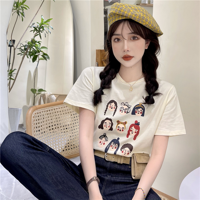 Áo Thun Tay Ngắn In Hình Hoạt Hình Dễ Thương Phong Cách Hàn Quốc