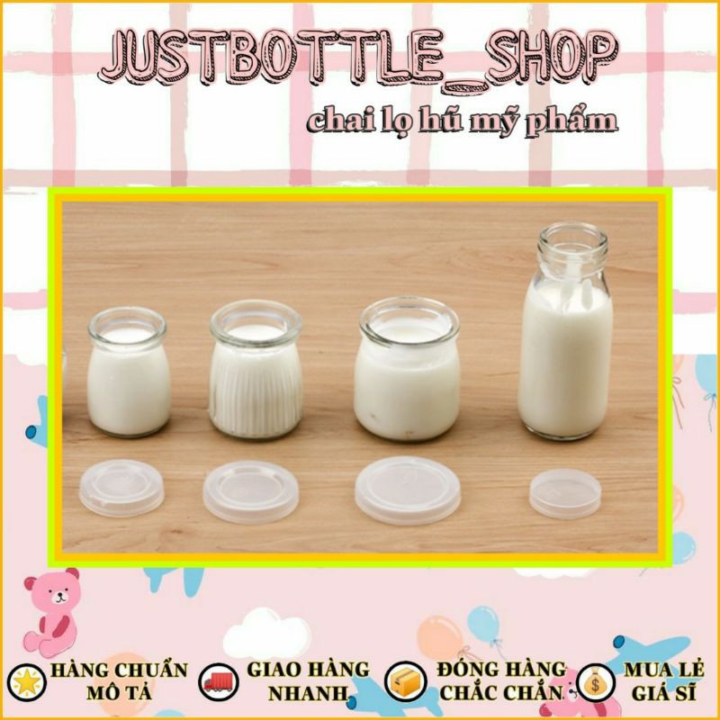 6 HŨ ĐỰNG SỮA CHUA THỦY TINH nắp nhựa miệng rộng cao cấp chịu nhiệt 100ml 200ml dày đẹp[không in hình sẵn]