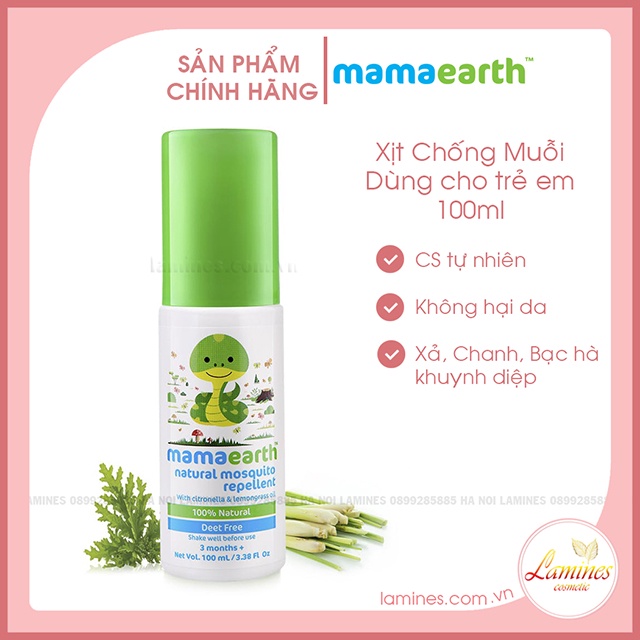 Xịt Muỗi, Nguồn Gốc Tự Nhiên Chiết Xuất Dầu Xả, Bạc Hà 100% Mosquito Repellent Mamaearth 100ml và 40ml