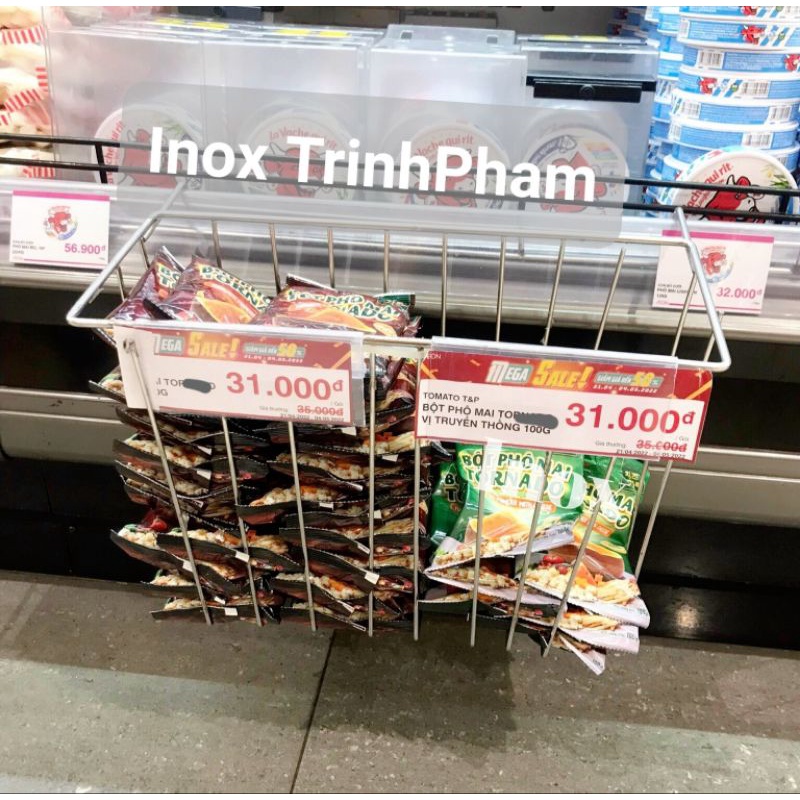 Giỏ treo inox dùng trong siêu thị, tạp hóa, gia đình