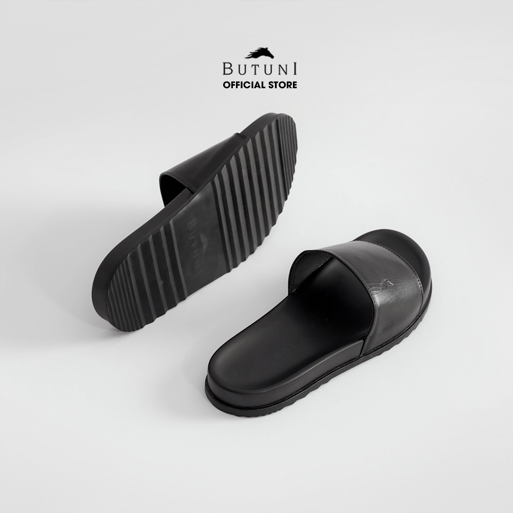 Dép quai ngang da bò full-grain Butuni Single Slippers - Đen - BH da thật 12 tháng