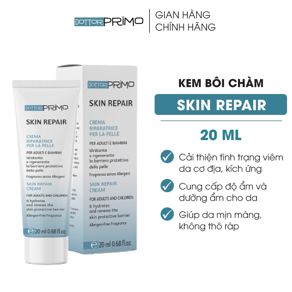 Combo Viêm Da Cơ Địa, Eczema, Chàm Da, Nứt Nẻ DottorPrimo Skin Repair 20ml &amp; DottorPrimo Emergel 200ml