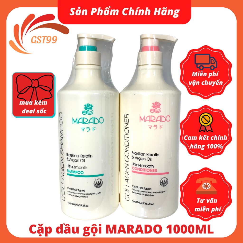 Cặp dầu gội xả MARADO collagen 1000ml chăm sóc phục hồi tóc chuyên sâu