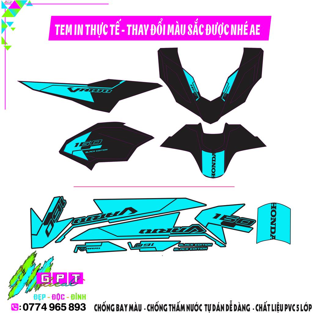 Tem Dán Xe Vario 160 Mẫu Đen I166I Chất Liệu Decal Cao Cấp Bền Màu,Chống Nước, Ép Sẵn