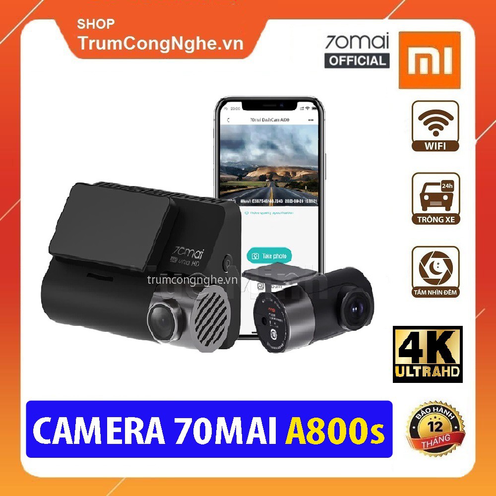 Camera Hành Trình Ô tô Xiaomi 70mai A800 và A800s Dash Cam 4K Full bộ Kèm Camera Sau Siêu Nét