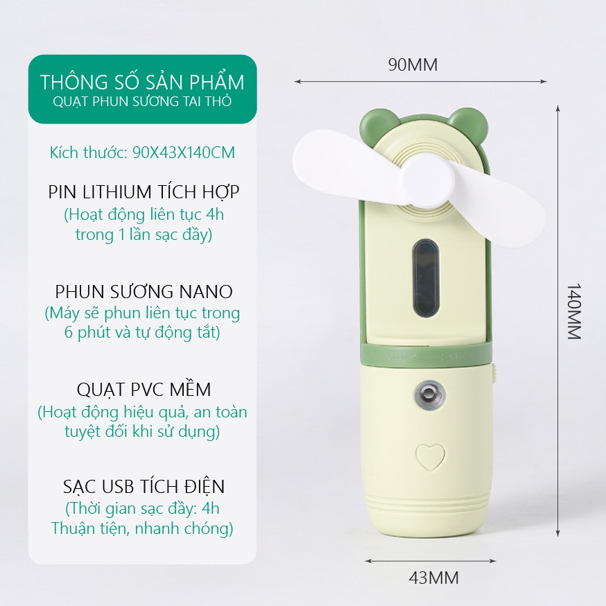 Quạt phun sương cầm tay mini, sạc USB tích điện tiện dụng (màu ngẫu nhiên)