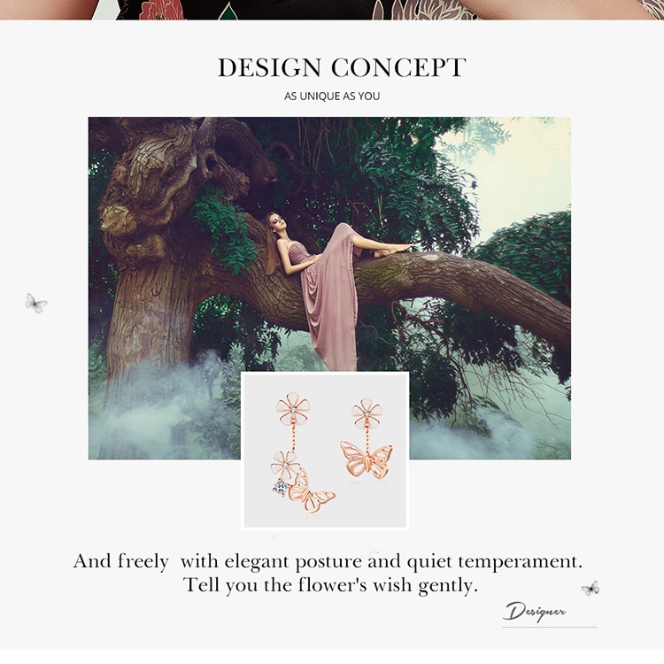 Đôi Bông Tai BAMOER BSE100 Bạc 925 Thật Nạm Đá Mặt Hình Bướm Và Hoa Dành Cho Nữ