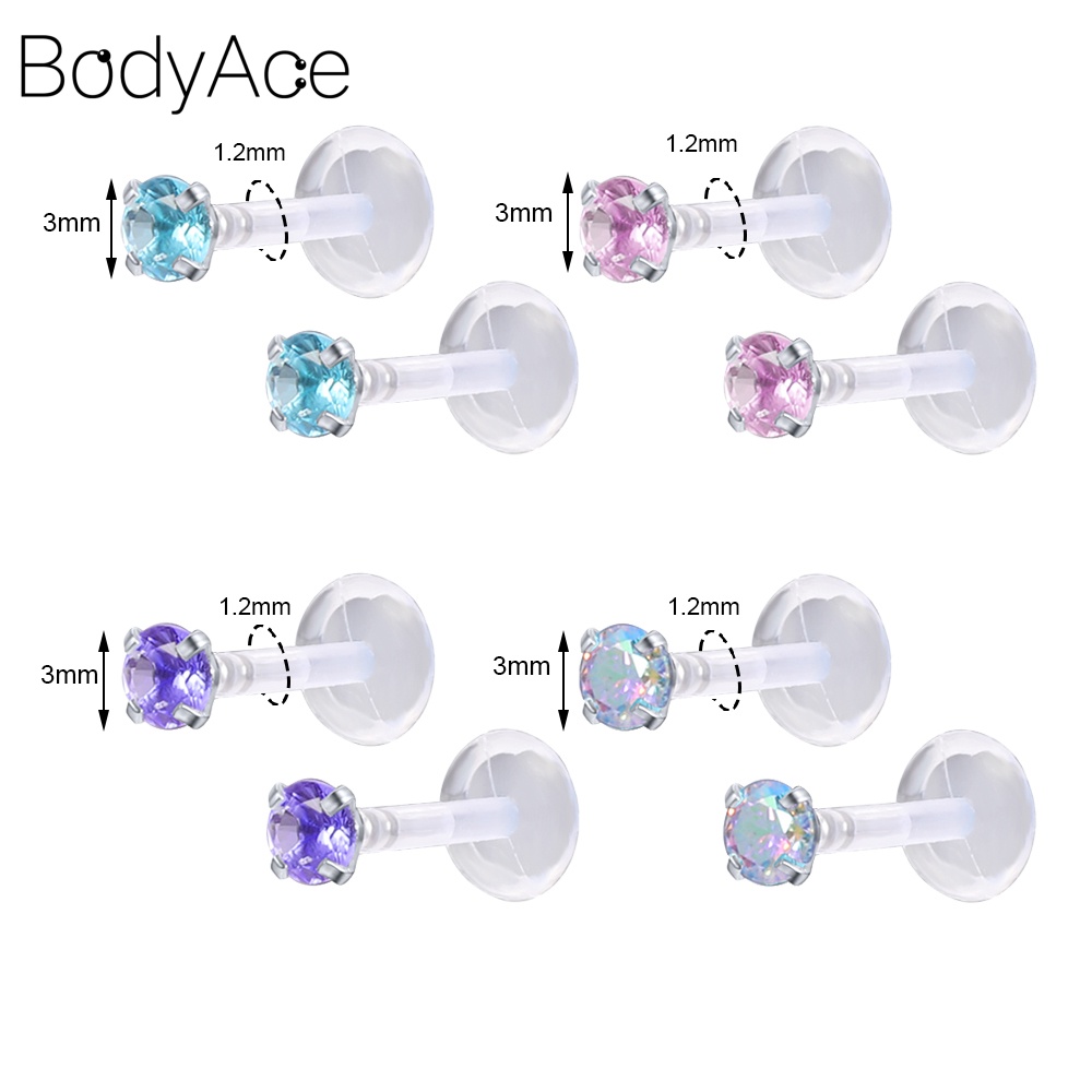 Set 2 Khuyên Xỏ Cơ Thể Bằng Thép Không Gỉ Đính Đá Nhiều Màu Thời Trang