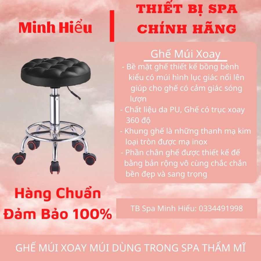 Ghế Xoay Spa Tựa Lưng Ghế Spa Đệm Múi Nâng Hạ Xoay 360 Thẩm Mỹ Viện Phun Xăm Nail Bar Cao