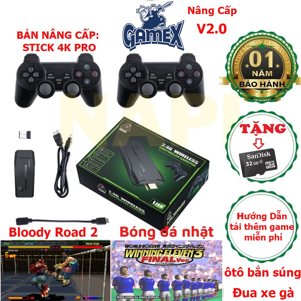 Máy Chơi Game Stick 4k Pro, Thẻ 64GB-10.000 trò + 50 game mới tải thêm, máy chơi game cầm tay không dây