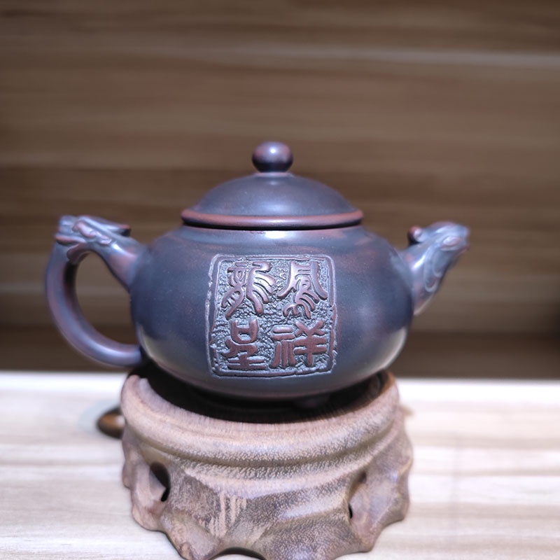 Ấm trà bằng đất sét Nixing của Trung Quốc pha rồng phượng thủ công Truyền thống Chúc may mắn Khắc không phải Yixing