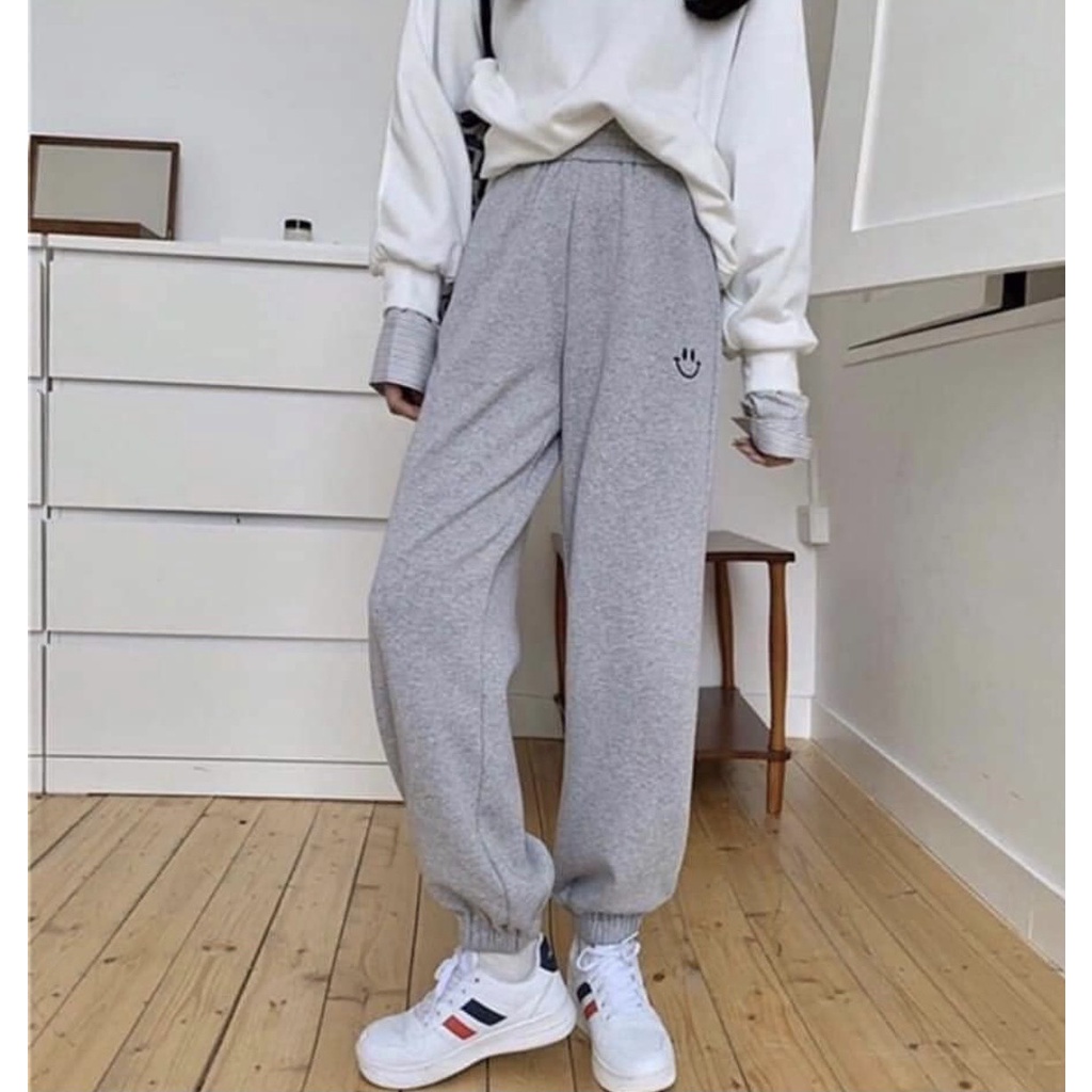 [Ảnh Thật]Quần Nỉ Ống BOOM Unisex Minh Gấu - Quần Nỉ form rộng bo gấu mặt cười jogger thun trơn Siêu HOT HIT