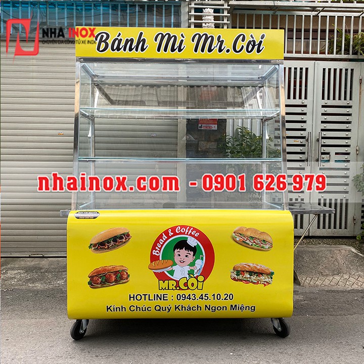 Xe bánh mì thiết kế đẹp 1m4x70x2m