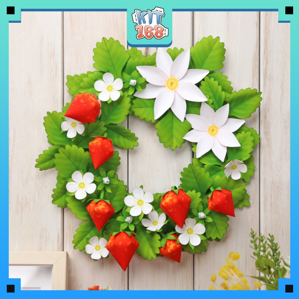 Mô hình giấy Cây cảnh Vòng hoa Dâu tây treo tường