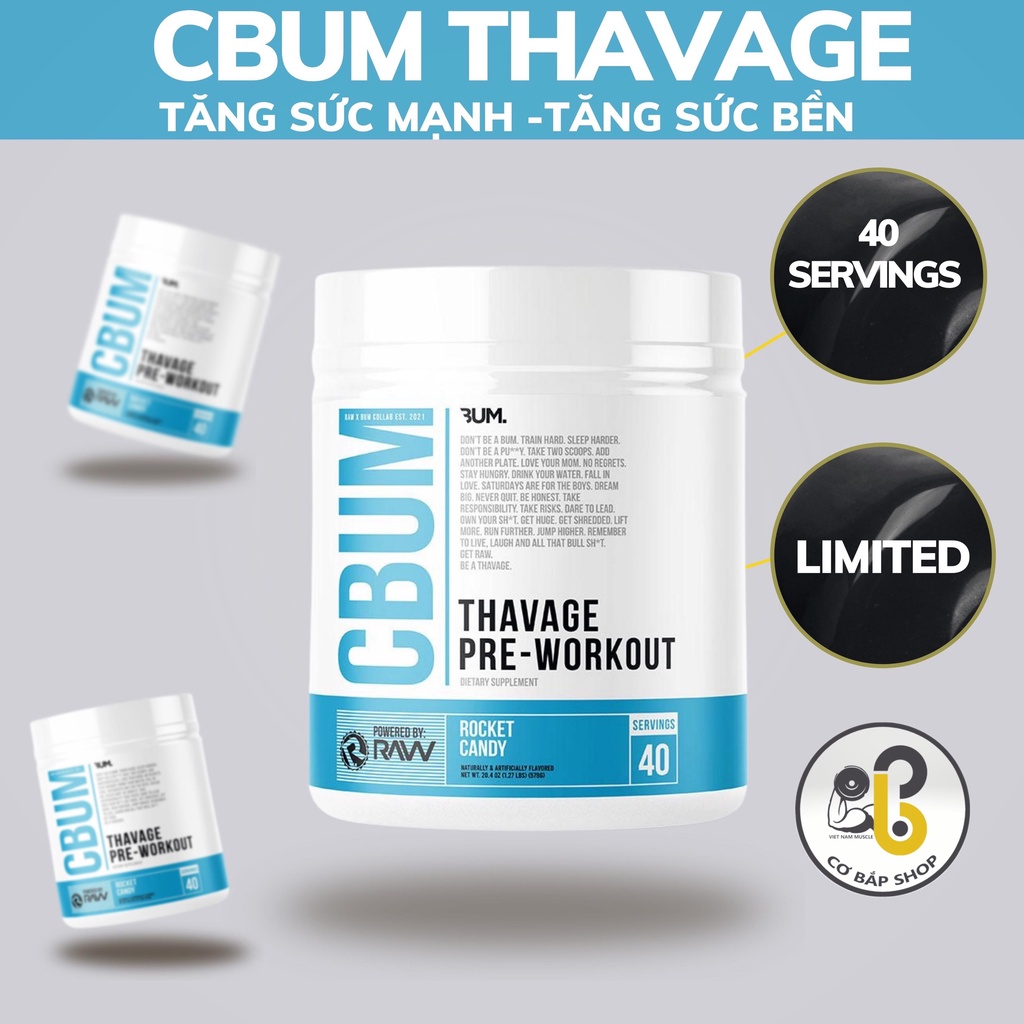 CBUM PRE THAVAGE - TĂNG SỨC MẠNH CỦA MRO CBUM - TĂNG SỨC BỀN HỖ TRỢ QUÁ TRÌNH TẬP LUYỆN - HỦ 40 LẦN DÙNG