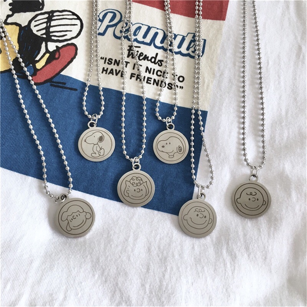 Dây Chuyền Mặt Tròn Hình Snoopy Charlie Dễ Thương Cho Cặp Đôi