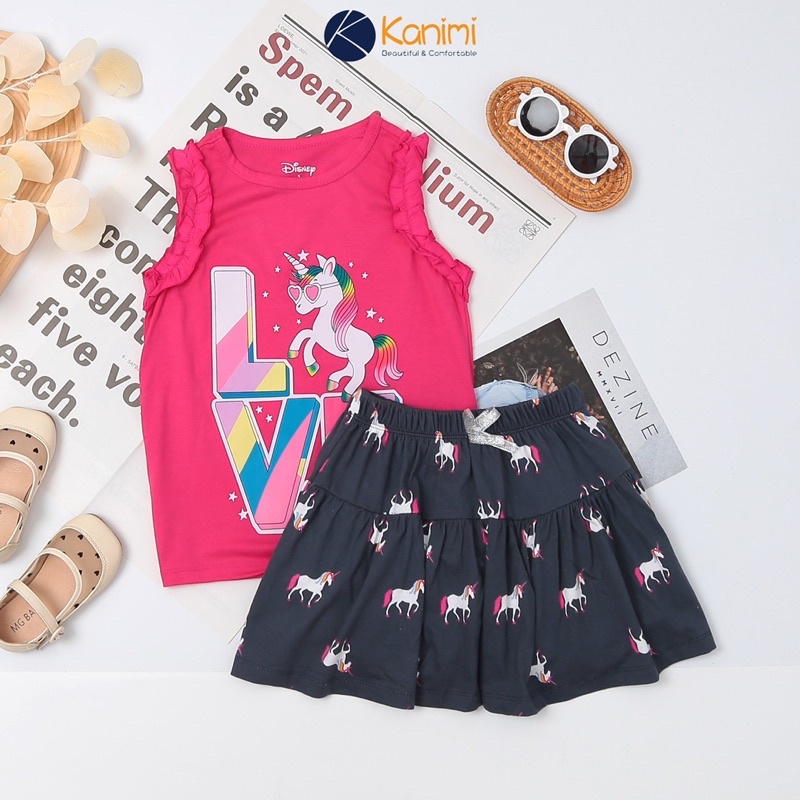 Bán Sỉ Sét Áo ba lỗ Họa tiết Disney mix chân váy size đại cho bé gái