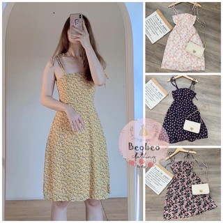 Đầm 2 dây voan hoa cột nơ vai 5 màu ulzzang