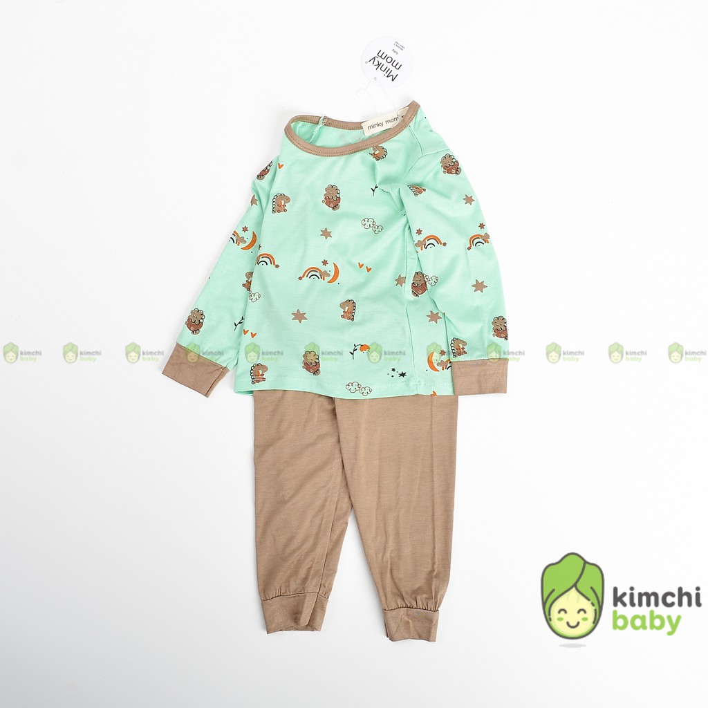 Đồ Bộ Bé Trai, Bé Gái Minky Mom Vải Thun Lạnh Hoạ Tiết Động Vật Phối Viền Gấu, Bộ Dài Tay Thu Đông Cho Bé MKMTD2114