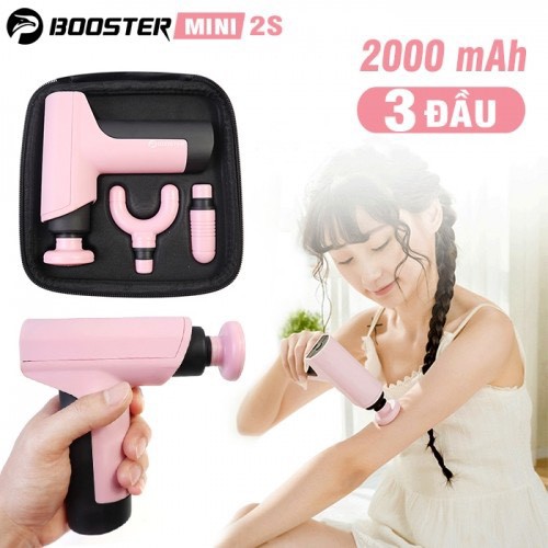 Súng mát xa cầm tay mini Booster 2S, Máy massage gun cầm tay mini Công suất 45W, 3 đầu 4 tốc độ làm thư giãn cơ bắp