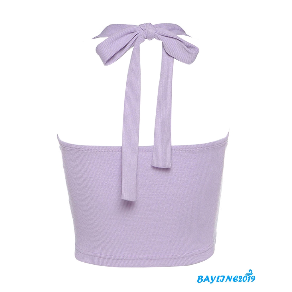 Áo Croptop Thiết Kế Dây Vòng Qua Gáy Màu Trơn Hở Lưng Gợi Cảm Dành Cho Nữ