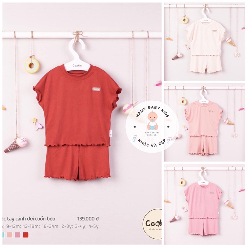 Bộ cộc tay cánh dơi cuốn bèo bé gái cookie thời trang bé gái mùa hè 2022