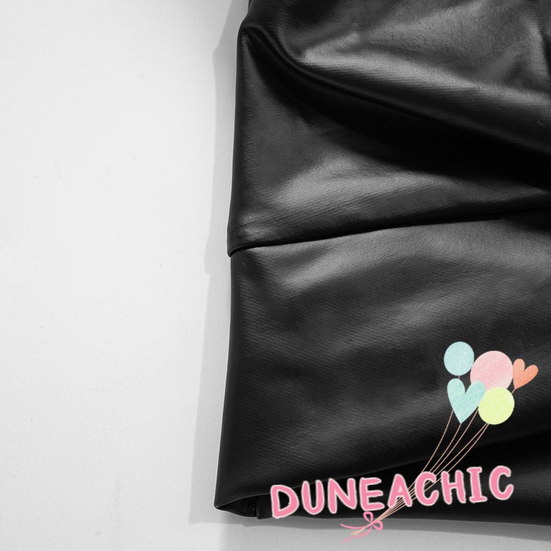 DUNEA Áo Croptop Da PU Ngắn Tay Cổ Tròn Gợi Cảm Cho Nữ