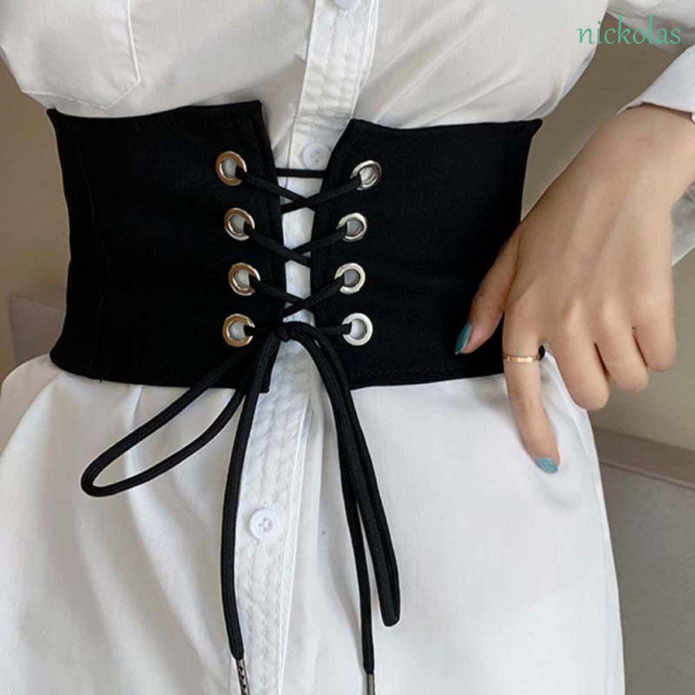 NICKOLAS Thắt lưng bản rộng co giãn màu trắng/đen có thể điều chỉnh phong cách Hàn Quốc thanh lịch cho nữ mặc váy