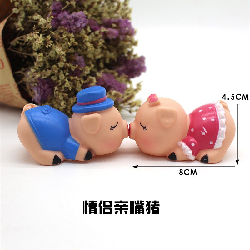 Trang Trí Bánh Sinh Nhật Bánh Kem - cặp đôi heo xanh đỏ
