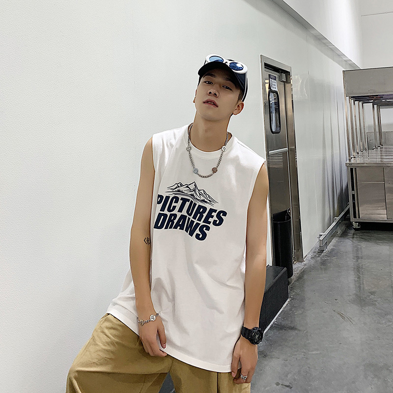 Áo thun thể thao sát nách in chữ trẻ trung cho nam