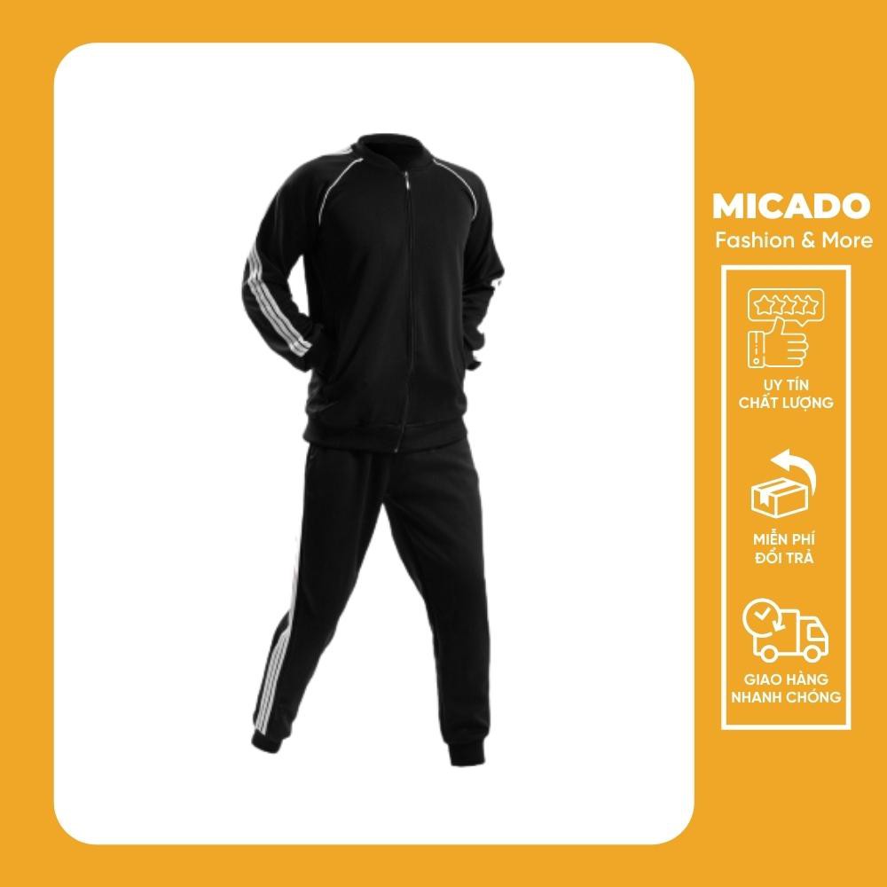 Bộ quần áo thể thao nam 3 sọc dài thu đông có khóa kéo BTT07 Micado