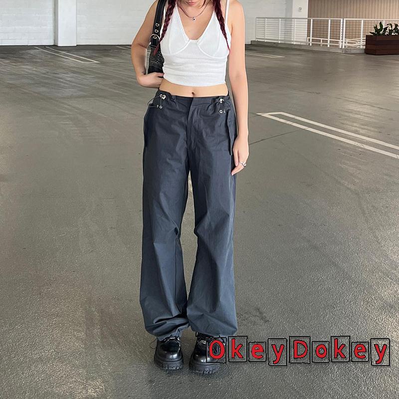 Odokey Quần Dài Túi Hộp Dây Rút Màu Trơn Thư Giãn Thời Trang Đường Phố Cho Nữ