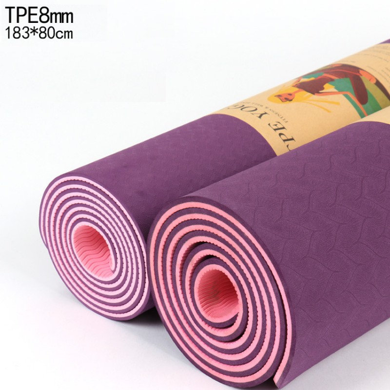 Thảm tập yoga định tuyến, thảm tập yoga gym thể dục tại nhà cao cấp chống trượt 2 lớp cao su TPE dày 6-8mm