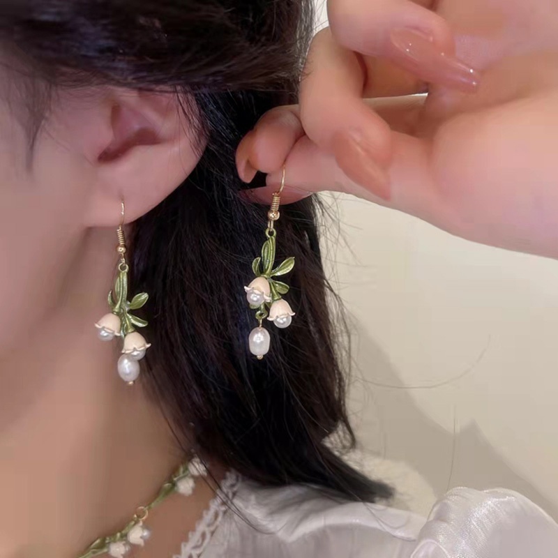 Bộ Trang Sức Vòng cổ / Vòng Tay / Bông Tai Hình Hoa Lily Trắng Đính Ngọc Trai Cỡ Nhỏ Kiểu Hàn Quốc Thanh Lịch