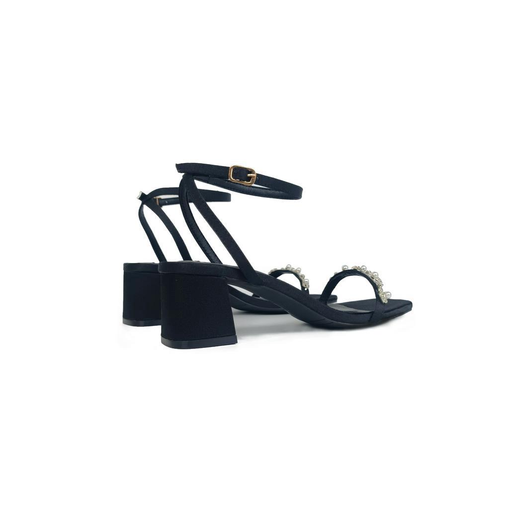 Sandal gót vuông 5p quai ngang đính đá PEARL HADU M597 - BH 24 tháng