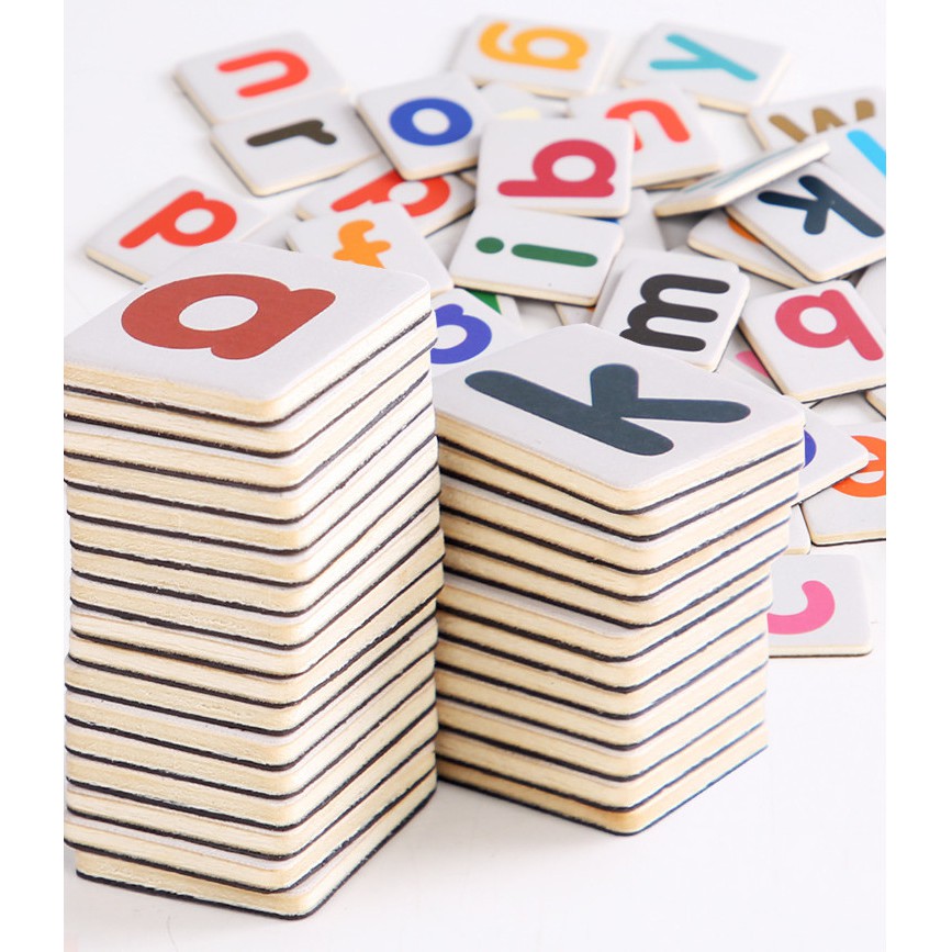 Thẻ học thông minh 52 chữ cái tiếng anh bằng gỗ giúp trẻ phát triển trí tuệ thông minh RUKAMO DG17