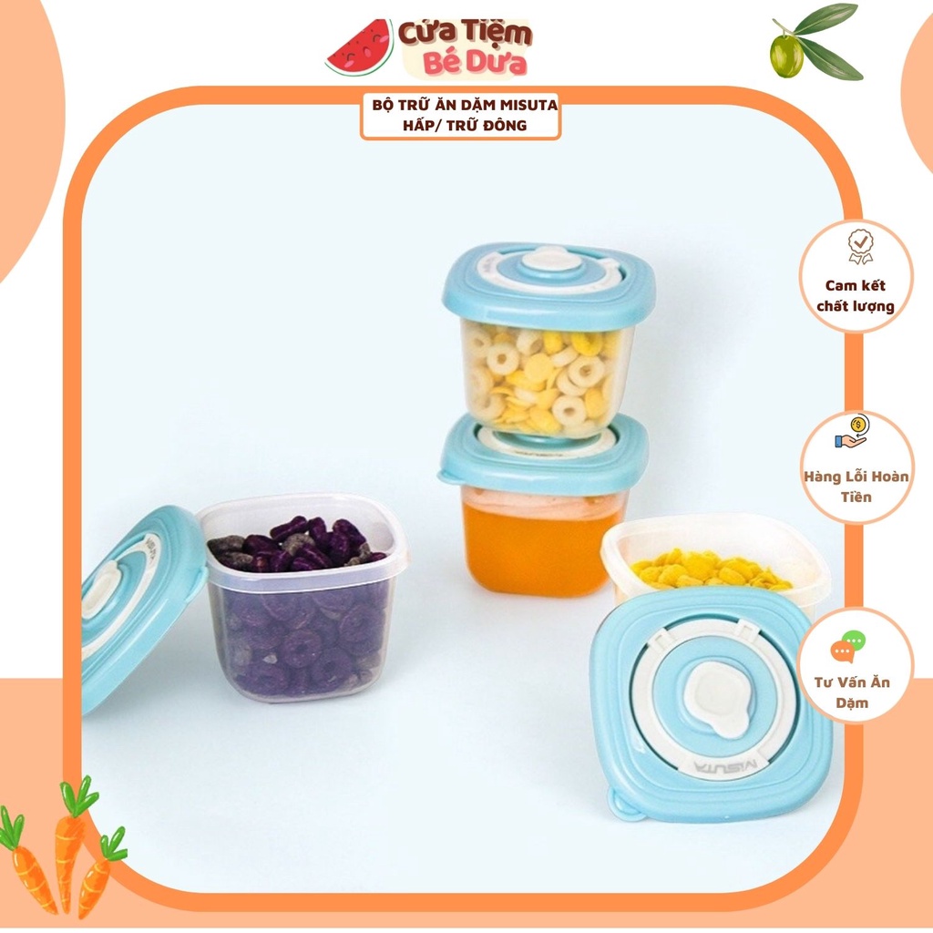 Bộ hộp trữ đông thức ăn dặm cho bé Misuta 120ml dùng được trong lò vi sóng, có đặt lịch ngày trữ đông - Bộ 4 hộp