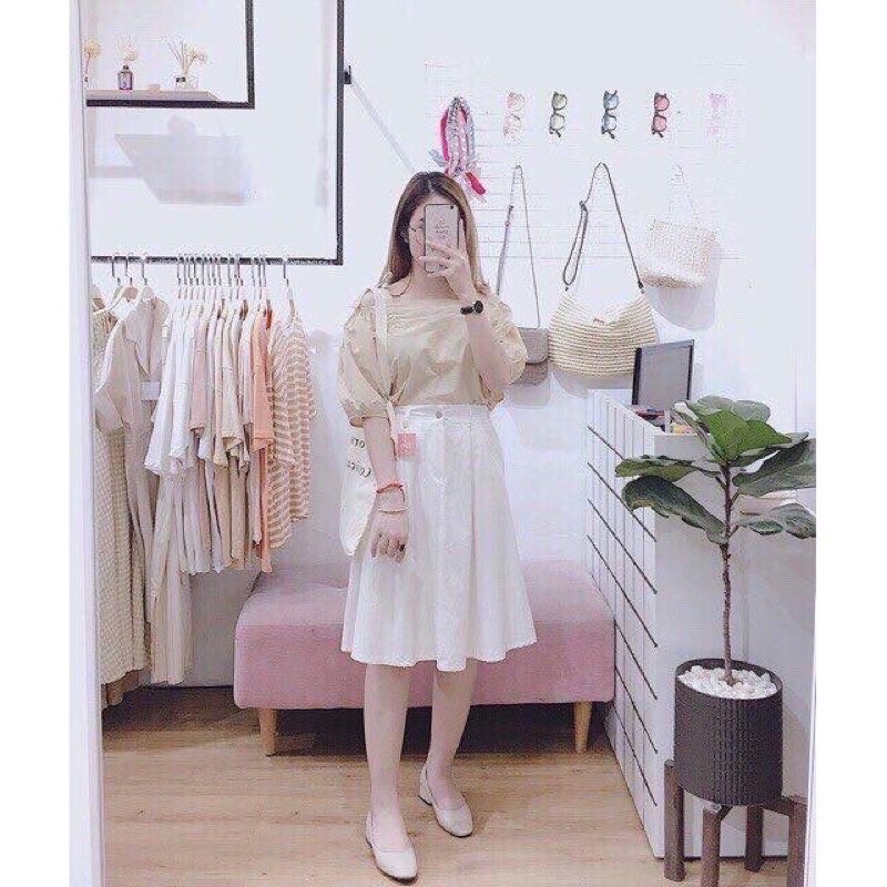 Chân váy midi chất kaki - hình thật chính chủ 2 màu