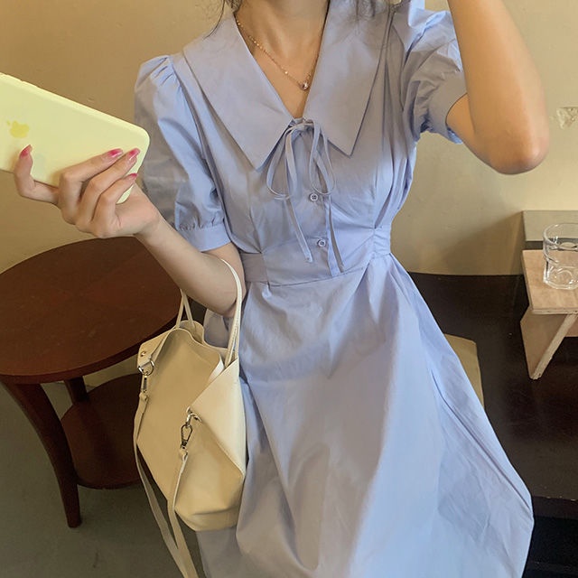 Đầm Ngắn Tay Cổ Búp Bê Phong Cách Pháp Thời Trang Mùa Hè Cho Nữ