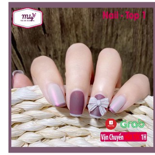(Hàng Cao Cấp D4) Set 24 móng giả đính nơ màu hot khuôn đẹp