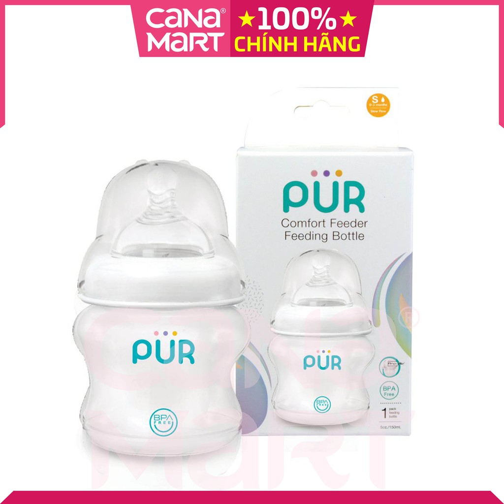 Bình sữa cho bé miệng rộng Pur Comfort Feeder 250ml (1302) không chứa BPA, chống đầy hơi độc đáo