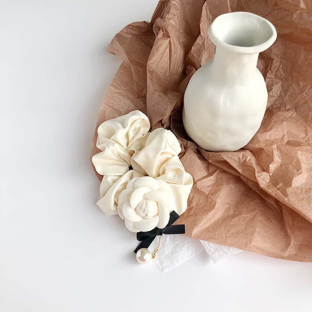 Dây Cột Tóc Scrunchies Bằng Vải In Hoa Trà Phong Cách Hàn Quốc Thời Trang Cho Nữ