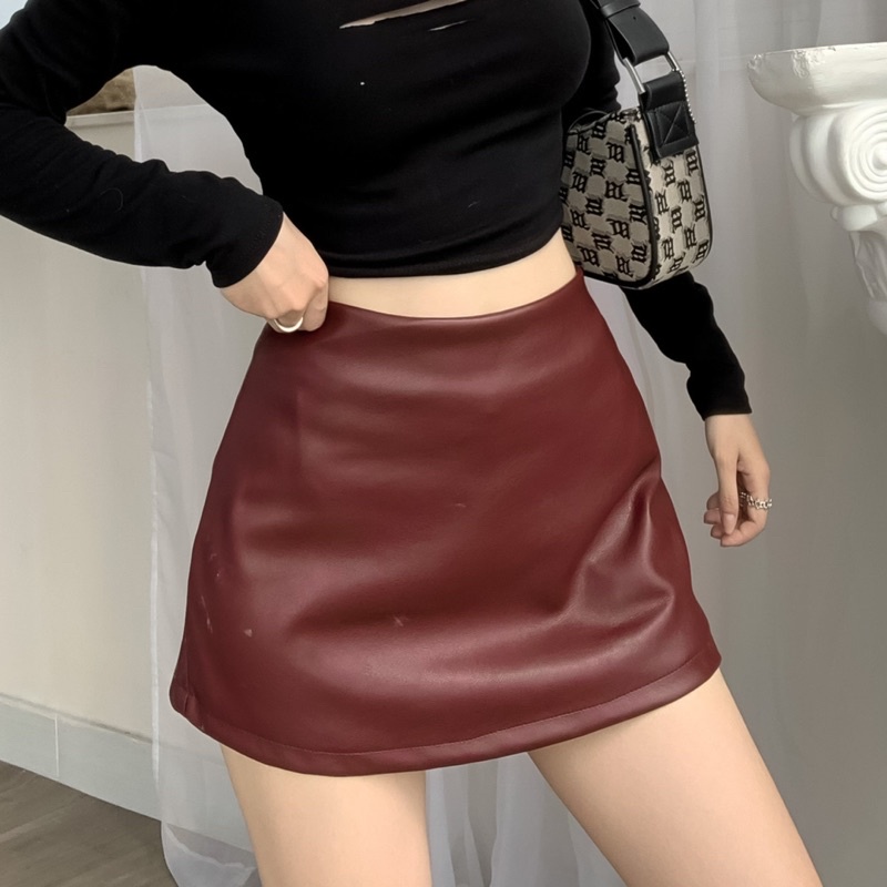 Chân váy Da ——- Leather Skirt. Chất da loại mềm siêu êm ko bị cứng(Có quần